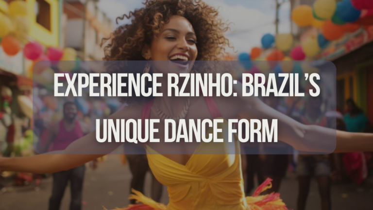 Dancer showcasing fluid movements of Rzinho dance on a colorful Brazilian street.